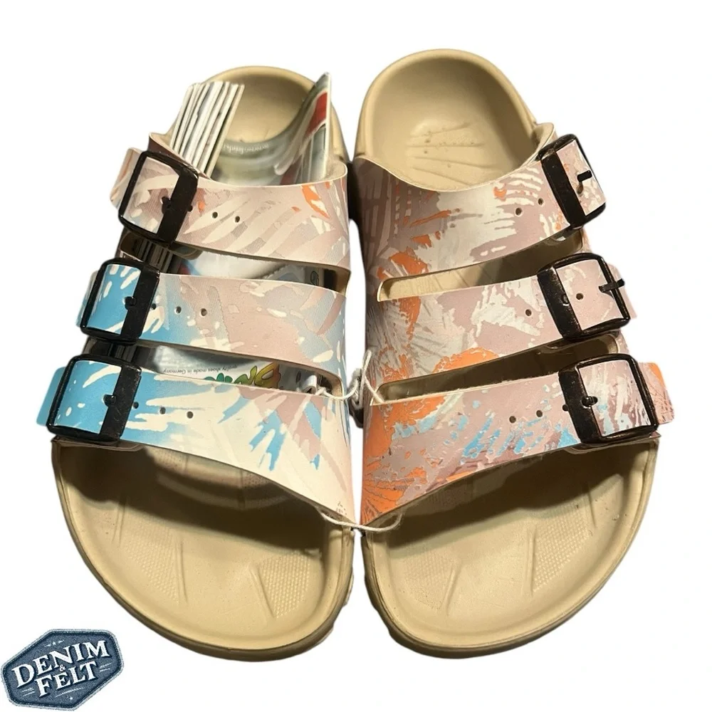 Birkenstock/ Birkis Kids/Boys Tan/Blue Sansibar Slides/Skip On Sandals | NEW/NWT